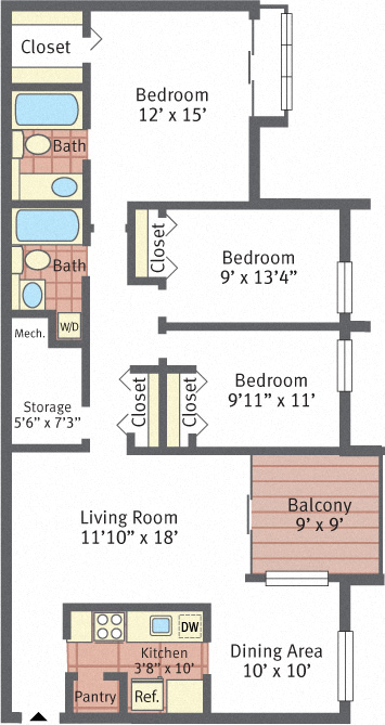 Aspen Hill Apartments - Three Bedroom Deluxe Floor Plan Picture